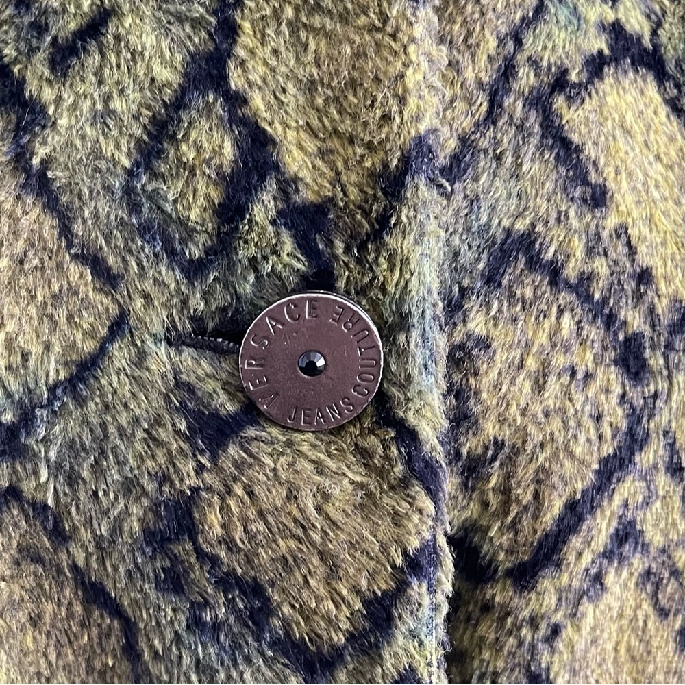 Versace Jeans Couture Olive Snake Print Faux Fur Coat - Picture 4 of 10